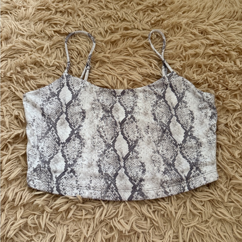 white and black snake print crop top